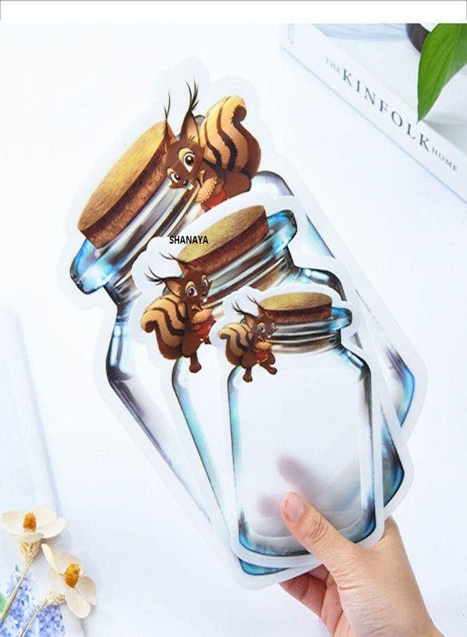 SHANAYA Mason Jar Ziplock Bags For Fridge Storage Bottle Shape Pouch Reusable Airtight Leakproof Storage Bags Cute Squirrel Design (Pack Of 6 Pieces - 3 sizes) - Image 2